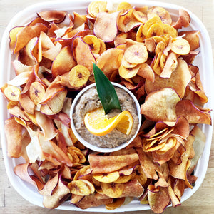 Root Chips with Babaganouche