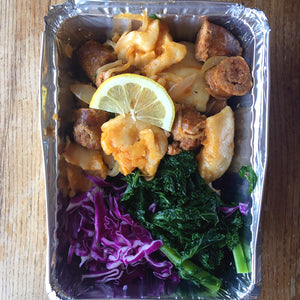 Boîte de jour - Sausages w Perogies + Broccoli